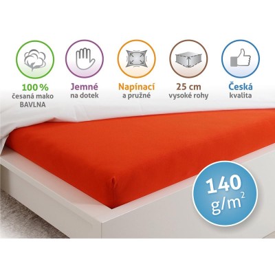 Prostěradlo Jersey česaná bavlna MAKO 90x200 - Jahodová