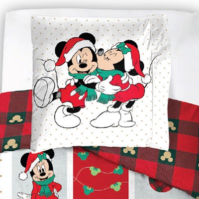 Bavlněné povlečení 140x200 + 70x90 cm - Minnie a Mickey Šťastné a Veselé