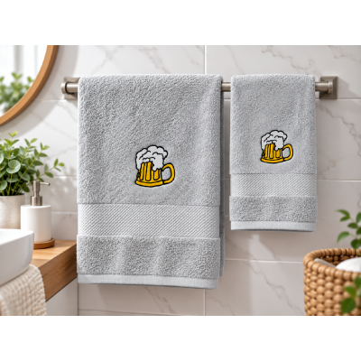 Dárkový set ručník a osuška 50x90+70x140 froté s výšivkou piva - šedá